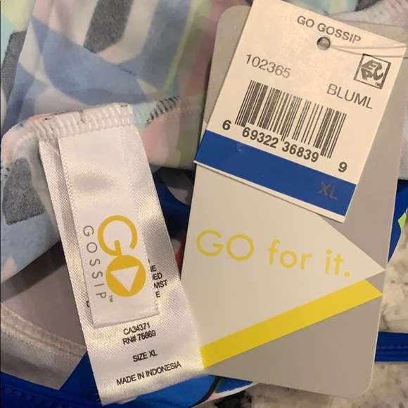 NWT Go Gossip Tankini Swim Top Small or Medium Crossed Signals Racerback Blue - Picture 13 of 14